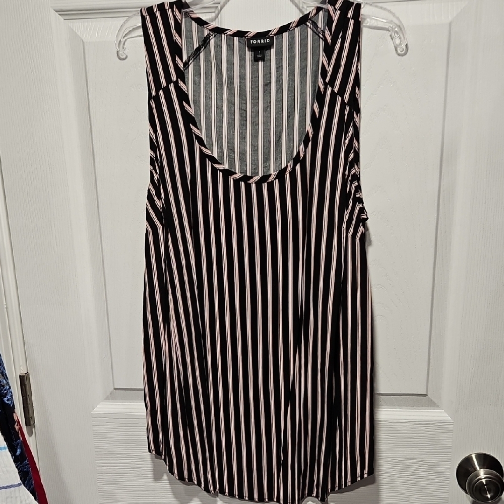 Torrid Black Mauve Pink and White Striped Tank Top